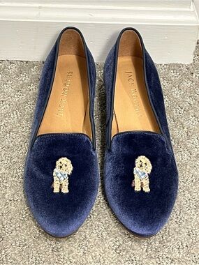 Jack Rogers Loafers Womens 7.5 Blue Velvet Goldendoodle Embroidered Shoes Flats